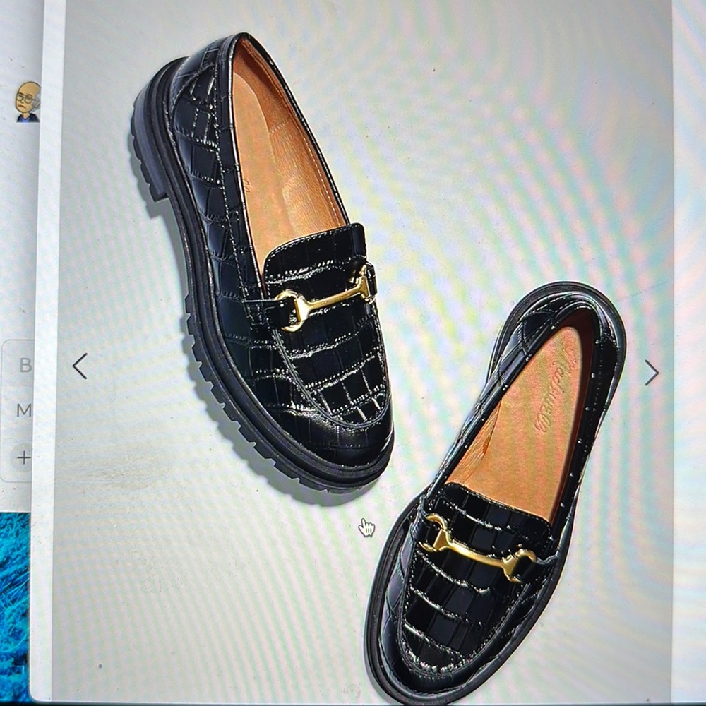 Madewell Bradley Hardware Lugsole Loafer in Croc embossed leather size 8.5